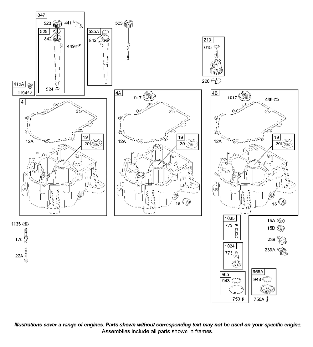 Sump Diagram and Parts List for 422707-1520-XX  Briggs and Stratton Engine